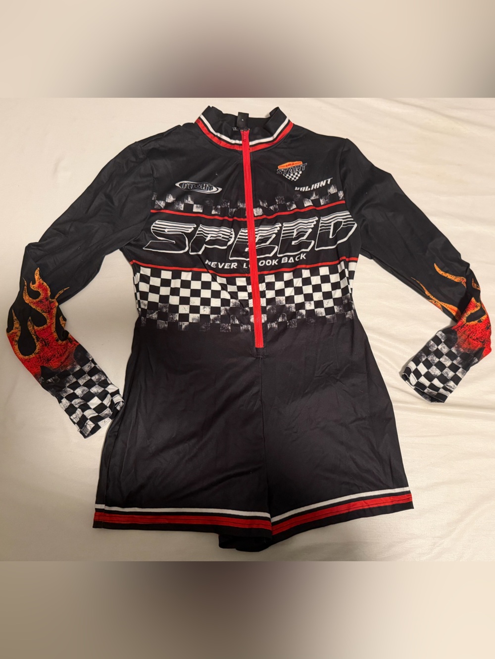 SHEIN Black Racing Long Sleeve Romper for Halloween